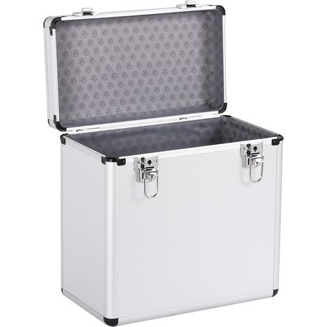 Yaheetech Valigetta Porta LP con Capacità 50 Dischi Valigia Custodia per Vinili Trucchi Gadget 35 x 20 x 36 cm Argento