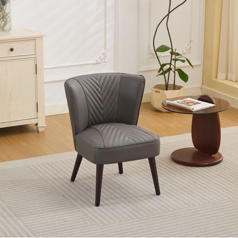 Sillón lounge gris en cuero y madera con acolchado de espuma y muelles, costuras diagonales (1/5)