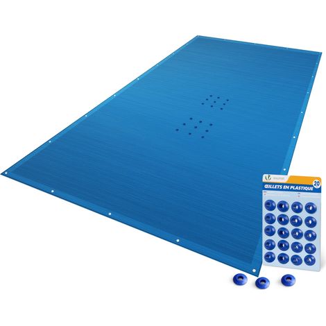 VOUNOT® Poolabdeckung Rechteckig 160g/m² Doppelter Poolplane mit DIY-Drainagelöchern & Aluminiumösen, 4X8m
