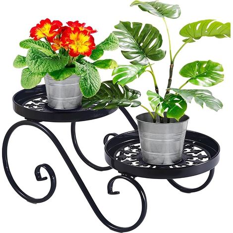 NOLUXA 2 Niveaux Noir Support Plantes Interieur, Métal Porte Plante, Supports de Pots de Fleurs pour Plusieurs Plantes, (1/5)