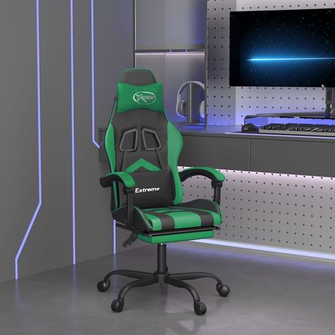 vidaXL Silla gaming giratoria y reposapiés cuero sintético negro verde (1/5)