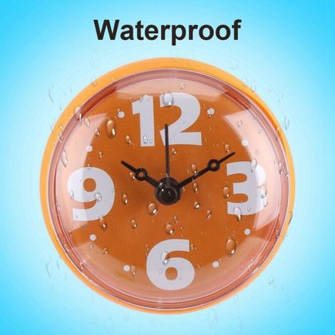 Horloge Salle De Bains - Étanche - Ventouse Murale - Pour Salle De Bains Cuisine Miroir Carrelage - Orange - 1 Pièce (1/5)
