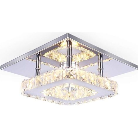 Plafonnier en cristal Lustres Lampe de plafond Acier Inoxydable LED Miroir 12W pour salon chambre à coucher (1/4)