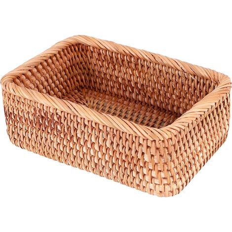 Hand Woven Rectangular Rattan Wicker Basket Tea Bread Picnic Cosmetic Storage Box Kitchen Household Tools S (1/5)