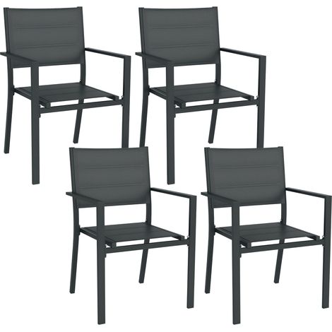 Ensemble de 4 chaises de jardin empilables en aluminium et textilène avec accoudoirs, lot de 4 pièces pour extérieur (1/5)