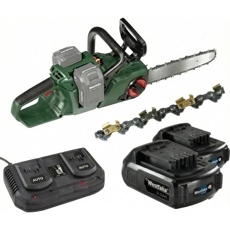 Set Akku-Kettensäge "GMAK 36/40" + 2 x 18V LI-ION Akku 2,0 Ah + Doppelschnell-Ladegerät + Sägekette-Titan 40 cm (1/5)