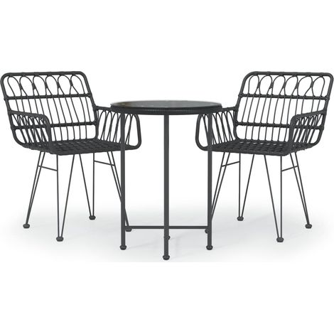 Maison Exclusive - 3-tlg. Garten-Essgruppe Schwarz Poly Rattan (1/5)