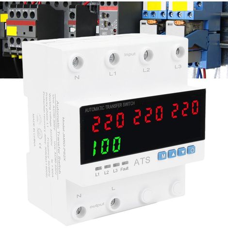 Commutateur de transfert automatique 100 A triphasé avec protection contre les sous-tensions pour groupe électrogène domestique et onduleur de réseau. Affichage LED 4 chiffres. (1/5)
