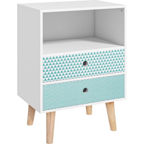 Cómoda de Madera Cajonera con 2 Cajones Mesita de Noche con Estante Abierto para Dormitorio Salón 45x30x65 cm Blanco (1/5)