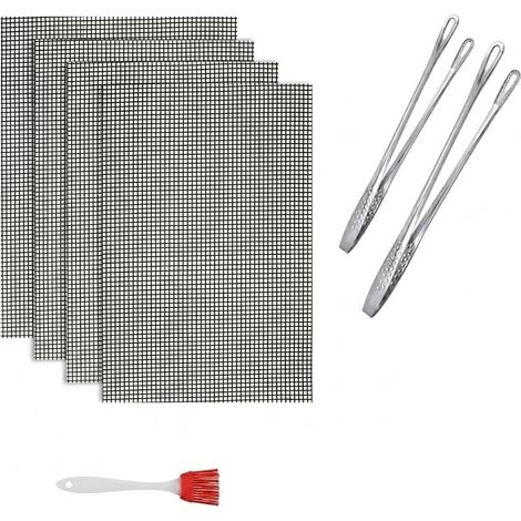 Set of 4 Non-stick Barbecue Grills Non-stick Reusable Heat for Gas Grill, Charcoal, Electric Barbecue, Air Fryer 40 x 30 cm (1/5)