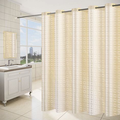 180 x 200cm Shower Curtain with 12 Hooks Quick Drying (Yellow), Waterproof Polyester Fabric Machine Washable, Bathroom Curtains