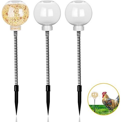 Distributeur de nourriture ludique pour poules et volailles - Jouet à picorer sur ressort avec boule rotative (1/5)