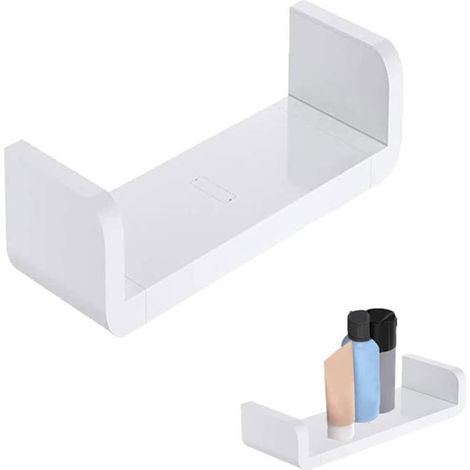 Etagere Murale Flottante U - Support Douche Sans Perçage 32 cm - Blanc - HIPS Résistant À L'Eau - 1 Pièce (1/5)