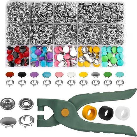 Lot de 250 ensembles de boutons pression avec pince, boutons métalliques de 9,5 mm, boutons-pression sans couture, boutons-pression creux et solides pour vêtements d'enfants, couture, artisanat (1/5)