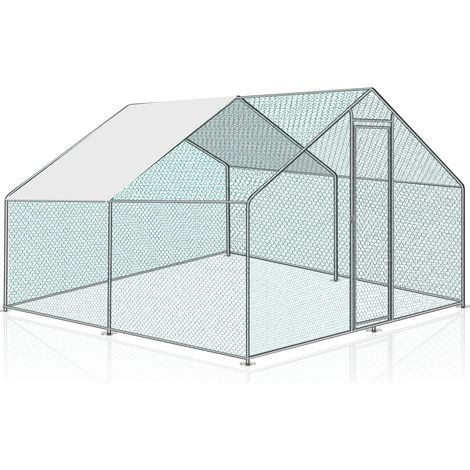 Wolketon Enclos Poulailler avec Toit 3x2x2 m en Acier Galvanisé pour Poules Extérieur