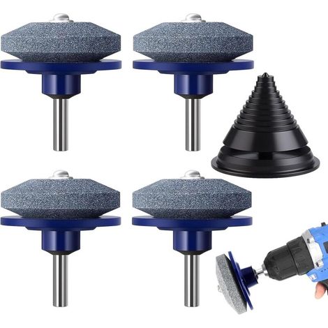 Aiguiseur Lame Tondeuse,5 Pièces Aiguiseur de Lame de Tondeuse à Gazon AffûTeur de Lame Universel avec équilibreur de lame Lawnmower Dull Blade Sharpener pour Outils de Jardin(Bleu) (1/5)