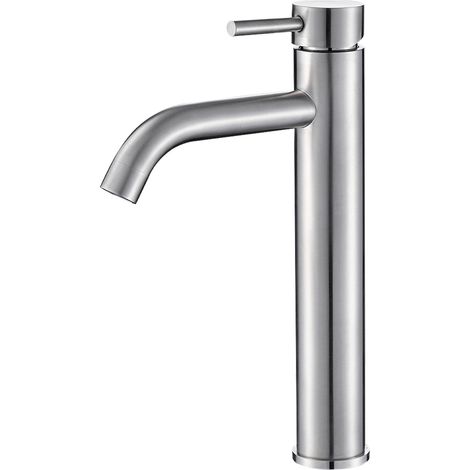 VALAZ Grifo lavabo alto pica monomando redondo acero cepillado serie Jabalon (1/2)