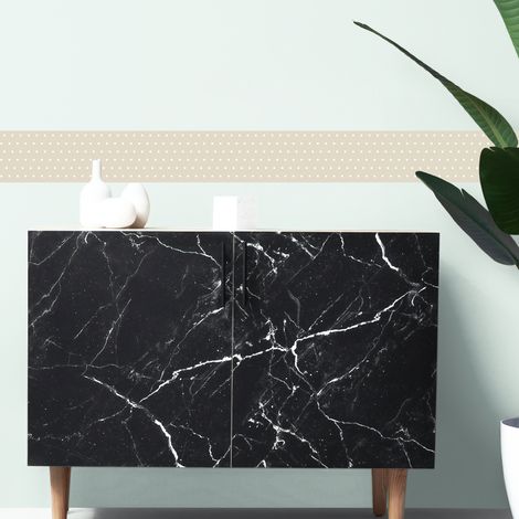 Frise adhésive autocollante 15 cm X 300 cm, motif pois blanc sur fond beige, décorative pour murs et sols. (1/2)