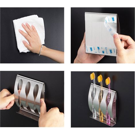Portalápices de acero inoxidable para montaje en pared con 3 compartimentos para cepillo de dientes y maquinilla de afeitar, ideal para el baño. (1/5)