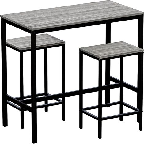 Roslyn 2 Seater Bar Table and Stools Set Kitchen Dining Furniture, Grey (1/5)