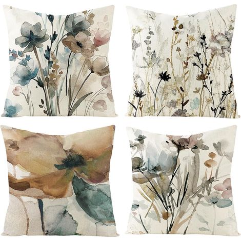 Lot de 4 Housse de Coussin 45x45cm,Florale Peinture à l'aquarelle Housses de Coussin Décoratives,pour Chambre, Canapé, Chaise, Lit,Jardin (1/5)