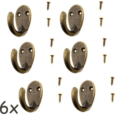 Set mit 6 antiken Haken für Garderobe und Handtuchhalter, Haken aus Bronze, Messing und Eisen, Vintage-Landhausstil, Retro, oval