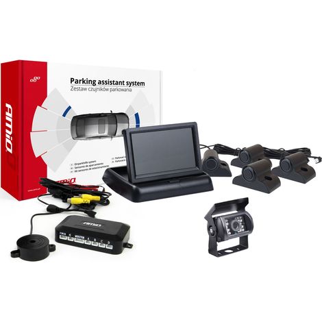 Kit di sensori di parcheggio TFT02 da 4,3" con telecamera HD-501-IR, 4 sensori, nero, per camion (1/5)