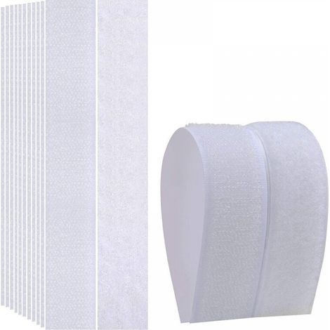 Lot de 20 Bandes Auto-adhésives, Bandes Velcro Noires et Blanches, Bandes Velcro Réutilisables, Bandes à Forte Adhésion, Bandes Velcro Rondes (2.5x10 cm) (Blanc, rectangulaire) (1/4)