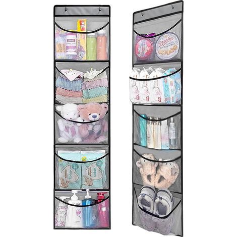 Set mit 2 Hängeaufbewahrungsorganisatoren, 10 Netztaschen, Kleiderschrank-Organizer, Türhänger, Aufbewahrung für Kuscheltiere, Schlafzimmeraufbewahrung, O-49 (1/5)