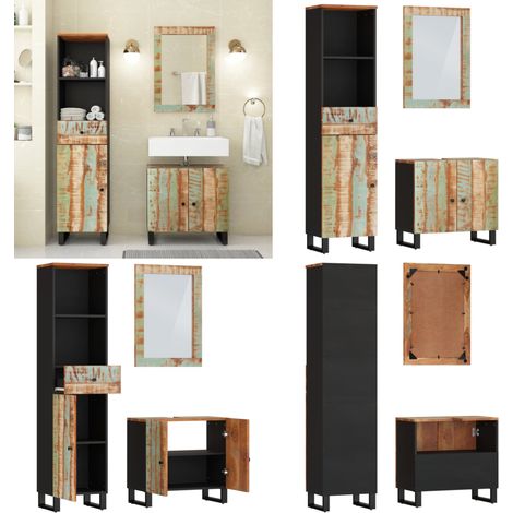 Ensemble de meubles de salle de bain 3 pcs bois massif récupéré - Ensemble Salle De Bain - Meuble Salle De Bain - Armoire Salle De Bain - Miroir Salle De Bain - Rangement Salle De Bain - Home & Living