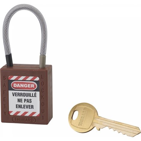 Lucchetto LOTO in ABS 38 mm, arco in nylon L 90 mm Ø 4,76 mm, marrone, 1 chiave – THIRARD (1/3)