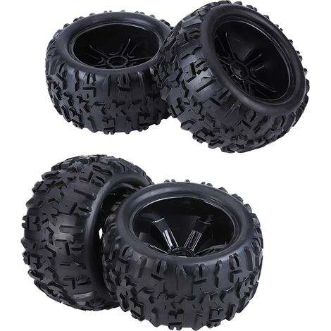 4 pneus en caoutchouc + jantes en plastique pour roues de camion RC 1/8, accessoires de rechange (1/5)