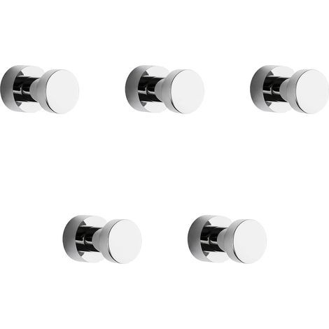 Ganchos cromados para toallas, paquete de 5 ganchos de metal inoxidable para vestidos y abrigos, ganchos adhesivos o para montaje en pared para el baño. (1/4)