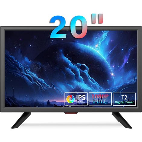 20 Inch LED TV with DVB-T2 Tuner AV input, HDMI/VGA input, USB port, Remote control included, 12V car and mains adapter (1/5)