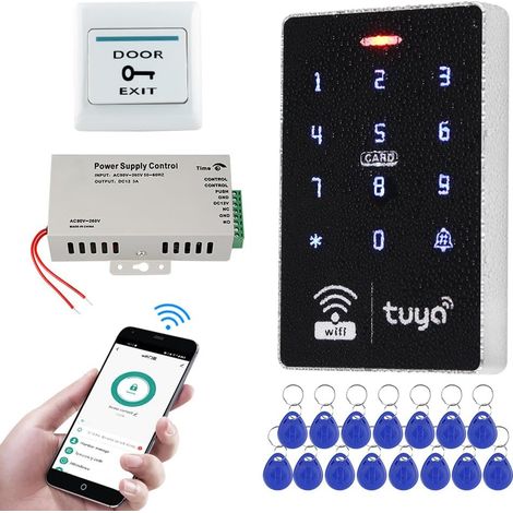 Kit Contrôle Accès WiFi Tuya - 1 Clavier RFID Étanche IP68 Double Fréquence - Gestion 1000 Utilisateurs - Avec Alimentation DC12V Et 15 Télécommandes (1/5)