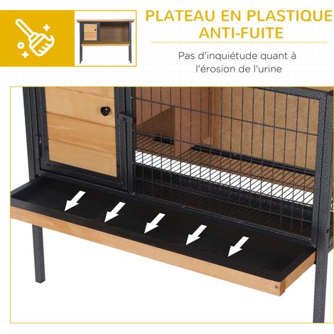 Cage à lapins en bois sur pieds, clapier pour rongeurs, cochons d'inde avec toit ouvrable - dim. 91,5L x 45l x 70H cm (1/5)