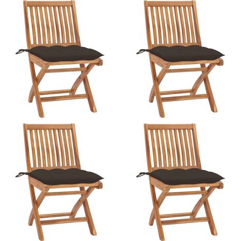 Chaises pliables de jardin avec coussins-Chaise de terrasse-Chaise d'extérieur lot de 4 Teck solide 227380 (1/5)