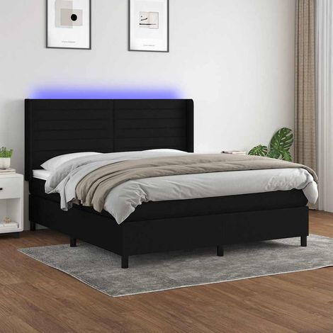 Cama box spring colchón y luces LED tela negro 180x200 cm (1/5)
