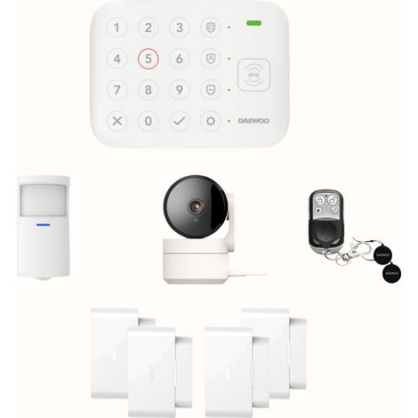 Daewoo – Pack alarme connectée Wifi Vigilia VIG101 – Système sans fil avec sirène 90dB – Détecteurs ouverture/choc et caméra 1080p