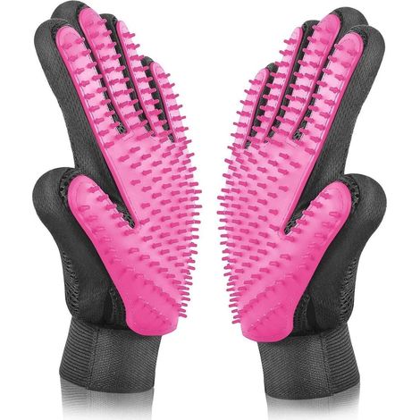 Gant de soin pour fourrure - Gant de massage pour animaux - Outil de massage amélioré à cinq doigts - Kit de soin pour l'épilation - Rose (1/5)