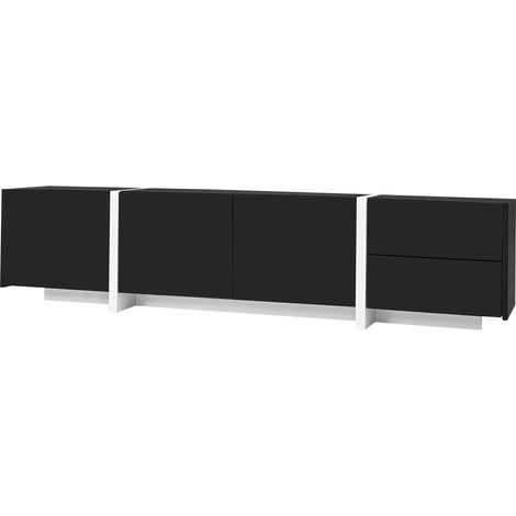 Meuble TV laqué noir et blanc avec rangements, 170 x 30 x 39 cm, éclairage LED (1/5)