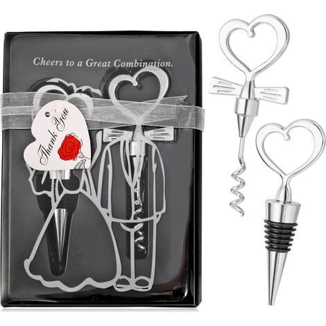 Set di 2 cavatappi a forma di cuore per bottiglie di vino, ideali come regalo, per feste in casa, hotel, bar, matrimoni e altri eventi, per uomo e donna. (1/5)