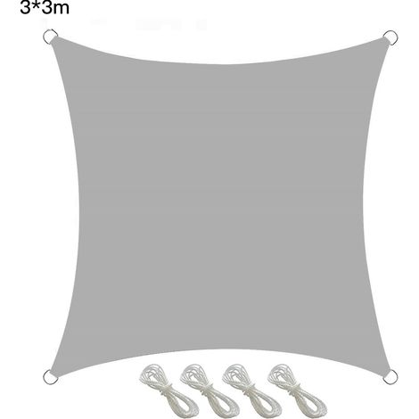 Toivize-Voile d'ombrage 3x3m - Gris - Oxford 90% UV - Jardin Piscine Balcon - Anti-pluie & Anti-UV - Kit Complet avec Cordes (1/5)