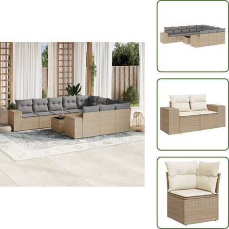 Tavolo da giardino - vidaXL Set Divani da Giardino 11 pz con Cuscini Beige in Polyrattan - Rattan PE