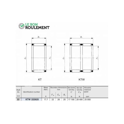 Cage à aiguilles KTW22X26X25-C3-IKO