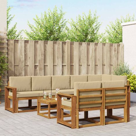Outdoor-Sofagarnitur mit Kissen 9 pcs Natur und Beige