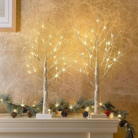 Lot de 2 branches lumineuses 24 LED blanc chaud - Sapin - Branches de bouleau - Fonctionnement à piles - Décoration de Noël pour la maison, les fêtes, les anniversaires, les mariages (1/5)