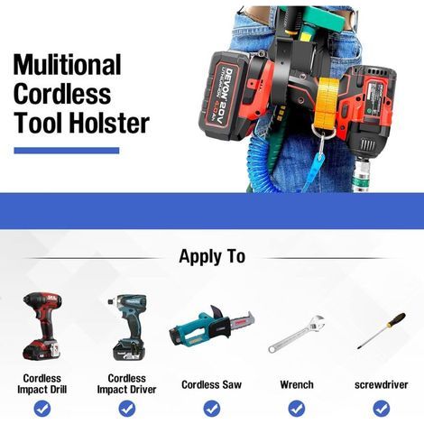Étui de Perceuse Porte Ceinture à Outils Multifonctionnel avec Corde de Sécurité pour Perceuse à Percussion (1/4)