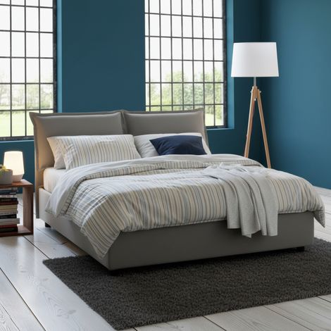 Talamo Italia Letto matrimoniale Teresa, Letto contenitore con rivestimento in tessuto, 100% Made in Italy, Apertura frontale, con materasso Cm 140x200 incluso, Grigio, con imballo rinforzato (1/5)