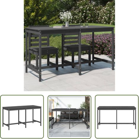 The Living Store Table de jardin gris 203,5x90x110 cm bois massif de pin - Table De Jardin - Table Extérieure - Mobilier De Jardin - Table En Bois - Table Ronde (1/5)